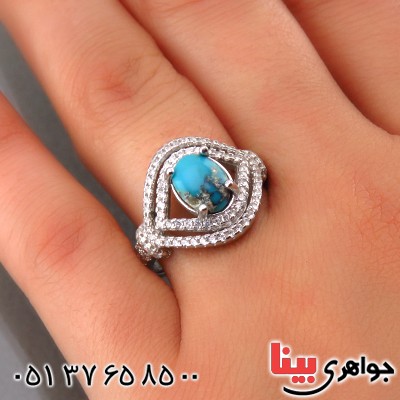 انگشتر فیروزه نیشابوری زنانه رودیوم مدل چشم _کد:13776