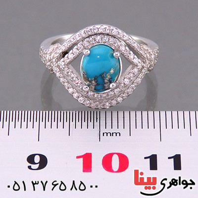 انگشتر فیروزه نیشابوری زنانه رودیوم مدل چشم _کد:13776