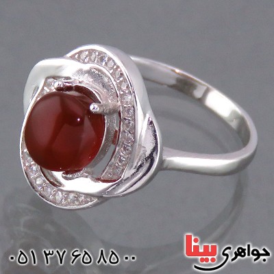 انگشتر عقیق یمنی زنانه رودیوم مدل گلبرگ _کد:13777
