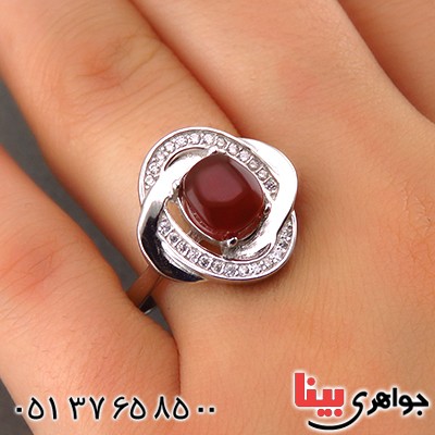 انگشتر عقیق یمنی زنانه رودیوم مدل گلبرگ _کد:13777