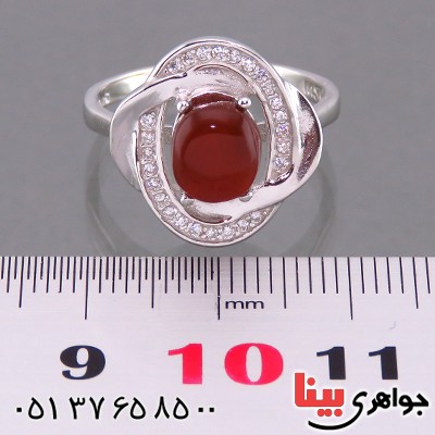 انگشتر عقیق یمنی زنانه رودیوم مدل گلبرگ _کد:13777