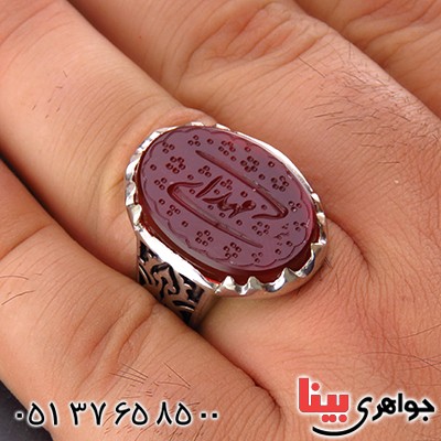 انگشتر عقیق یمنی مردانه درشت حکاکی گود مهدی شبکه کاری _کد:13778