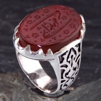 انگشتر عقیق یمنی مردانه درشت حکاکی گود مهدی شبکه کاری 