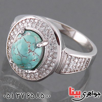 انگشتر فیروزه نیشابوری زنانه رودیوم  مدل شیلا _کد:13783