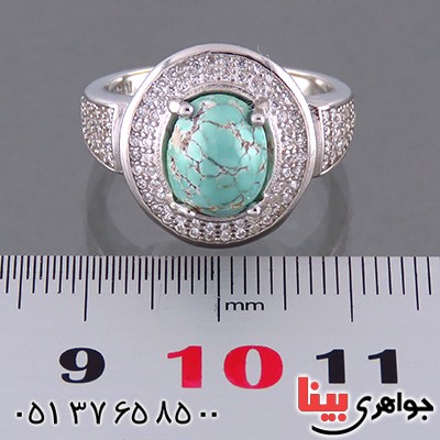 انگشتر فیروزه نیشابوری زنانه رودیوم  مدل شیلا _کد:13783