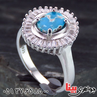 انگشتر فیروزه نیشابوری زنانه رودیوم  مدل لیلیوم _کد:13785
