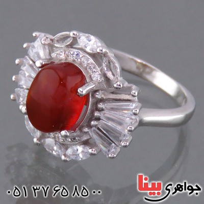 انگشتر عقیق یمنی زنانه رودیوم مدل شقایق _کد:13791