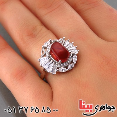 انگشتر عقیق یمنی زنانه رودیوم مدل شقایق _کد:13791