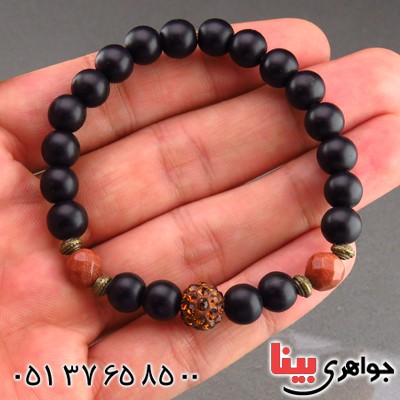 دستبند چند جواهر عقیق سیاه مات و دلربا مهره ای _کد:13792