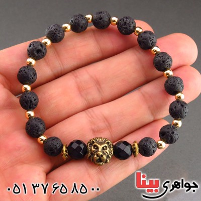 دستبند عقیق سیاه (اونیکس) تراش دار و سنگ آتشفشان _کد:13794
