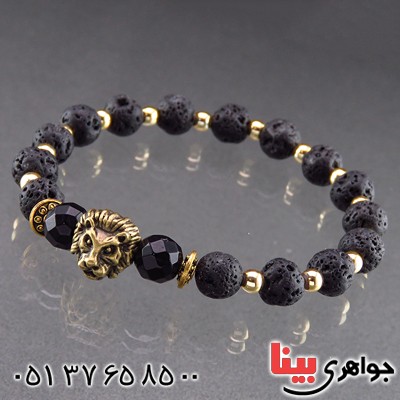 دستبند عقیق سیاه (اونیکس) تراش دار و سنگ آتشفشان _کد:13794