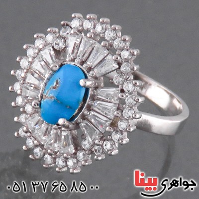 انگشتر فیروزه نیشابوری زنانه رودیوم مدل شیدا _کد:13812