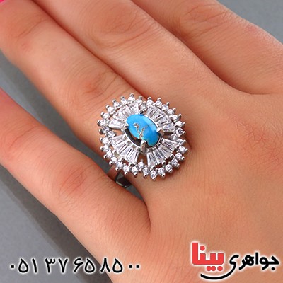 انگشتر فیروزه نیشابوری زنانه رودیوم مدل شیدا _کد:13812