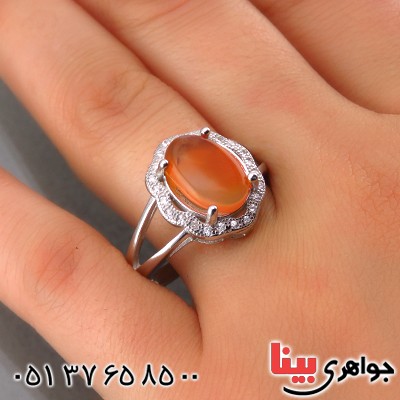 انگشتر عقیق یمنی خوشرنگ زنانه رودیوم مدل گل _کد:13813