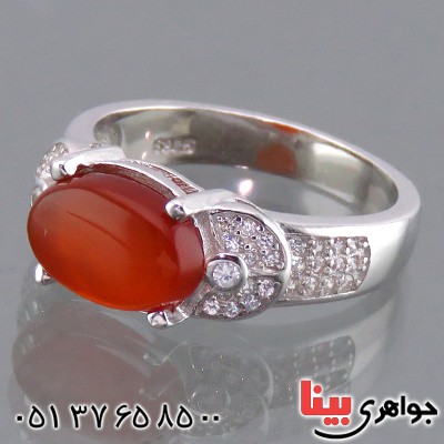 انگشتر عقیق یمنی ناب زنانه رودیوم مدل آرتا _کد:13816
