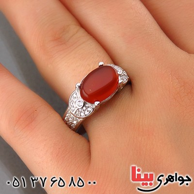 انگشتر عقیق یمنی ناب زنانه رودیوم مدل آرتا _کد:13816