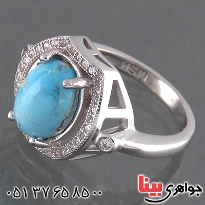 انگشتر فیروزه نیشابوری زنانه رودیوم  مدل شیوا _کد:13817