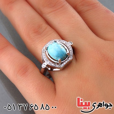 انگشتر فیروزه نیشابوری زنانه رودیوم  مدل شیوا _کد:13817