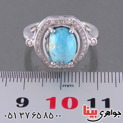 انگشتر فیروزه نیشابوری زنانه رودیوم  مدل شیوا _کد:13817