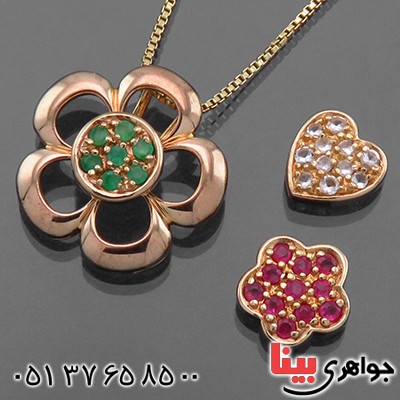 گردنبند چند جواهر  زمرد و یاقوت سرخ زنانه مانی مدل گل _کد:13834