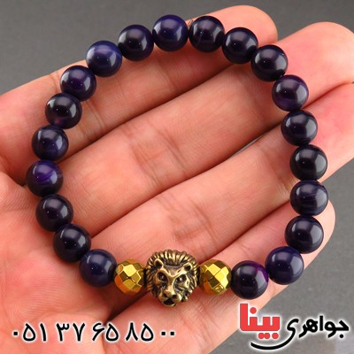 دستبند چند جواهر جید و حدید طلایی تراش دار _کد:13836