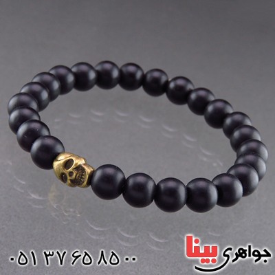 دستبند عقیق سیاه (اونیکس) مات طرح جمجمه _کد:13844