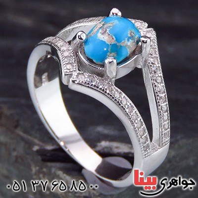 انگشتر فیروزه نیشابوری شجری زنانه رودیوم مدل فریما _کد:13848