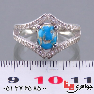 انگشتر فیروزه نیشابوری شجری زنانه رودیوم مدل فریما _کد:13848