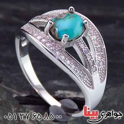 انگشتر فیروزه نیشابوری زنانه رودیوم مدل سما _کد:13872