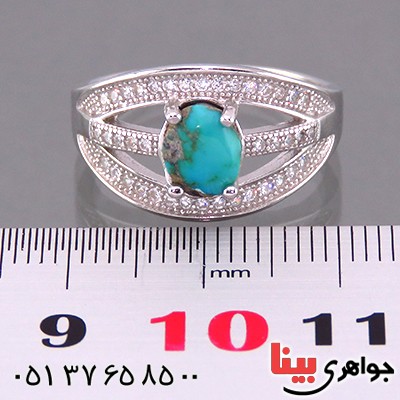 انگشتر فیروزه نیشابوری زنانه رودیوم مدل سما _کد:13872