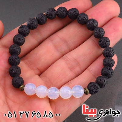 دستبند اوپال و سنگ آتشفشان مهره ای _کد:13874