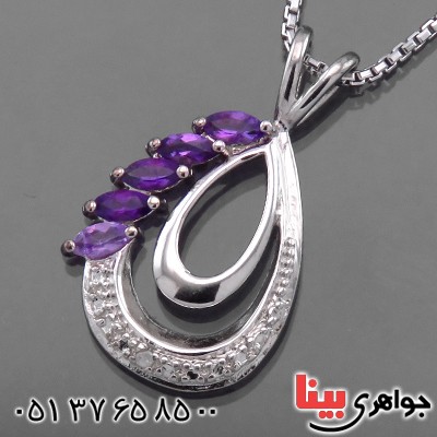گردنبند آمتیست زنانه مانی مدل دو اشکی _کد:13877