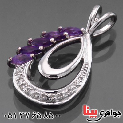 گردنبند آمتیست زنانه مانی مدل دو اشکی _کد:13877