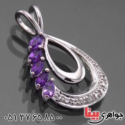 گردنبند آمتیست زنانه مانی مدل دو اشکی _کد:13877
