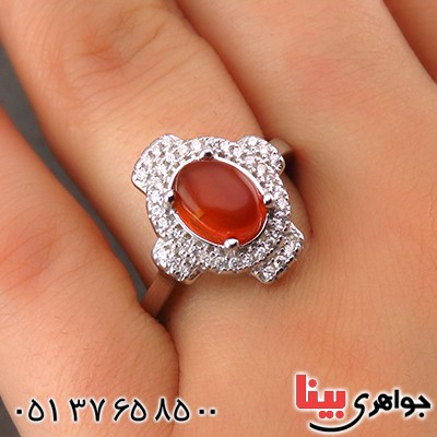 انگشتر عقیق یمنی زنانه رودیوم مدل نیکتا _کد:13886