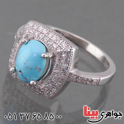 انگشتر فیروزه نیشابوری زنانه رودیوم مدل ارغوان _کد:13898