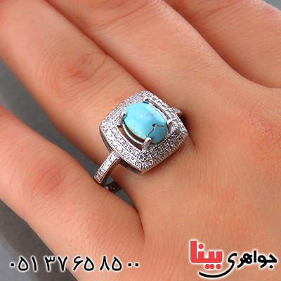 انگشتر فیروزه نیشابوری زنانه رودیوم مدل ارغوان _کد:13898