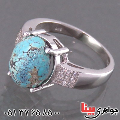 انگشتر فیروزه نیشابوری شجری زنانه رودیوم مدل کلاسیک _کد:13919