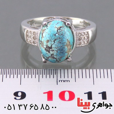 انگشتر فیروزه نیشابوری شجری زنانه رودیوم مدل کلاسیک _کد:13919
