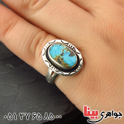 انگشتر فیروزه نیشابوری شجری طرح هنری همراه با حرز امام جواد (ع) _کد:13923