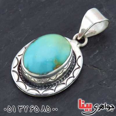 گردنبند فیروزه نیشابوری خوشرنگ طرح هنری با حرز امام جواد (ع) _کد:13933