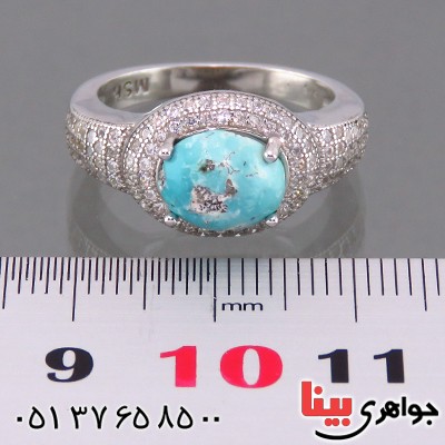 انگشتر فیروزه نیشابوری زنانه رودیوم مدل دینا _کد:13939