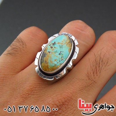 انگشتر فیروزه نیشابوری شجری طرح هنری همراه با حرز امام جواد (ع) _کد:13941