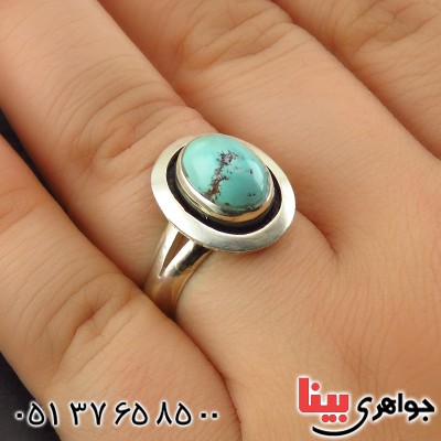 انگشتر فیروزه نیشابوری شجری طرح هنری همراه با حرز امام جواد (ع) _کد:13949