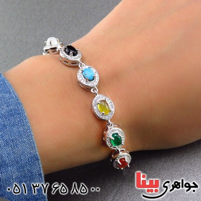 دستبند چند جواهر فیروزه نیشابوری، عقیق، درنجف میکروستینگ زنانه _کد:13952