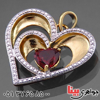 گردنبند یاقوت گارنت تاپ و الماس زنانه مانی مدل قلب _کد:13953