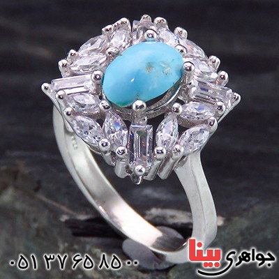 انگشتر فیروزه نیشابوری زنانه رودیوم مدل توران _کد:13957