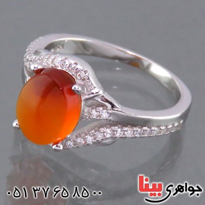 انگشتر عقیق یمنی زنانه رودیوم مدل مهتاب _کد:13958