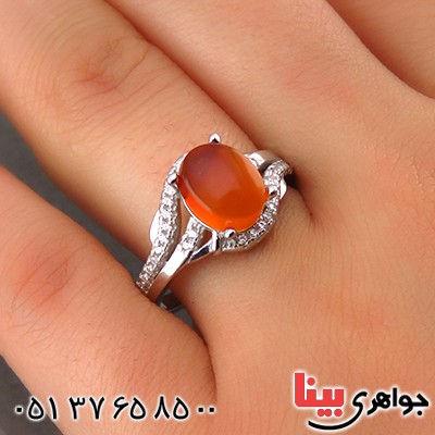 انگشتر عقیق یمنی زنانه رودیوم مدل مهتاب _کد:13958