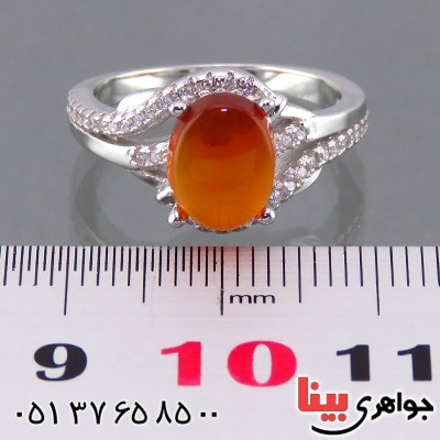 انگشتر عقیق یمنی زنانه رودیوم مدل مهتاب _کد:13958